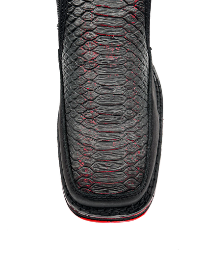 Zipper Shoe Black Red Python Rubber Sole