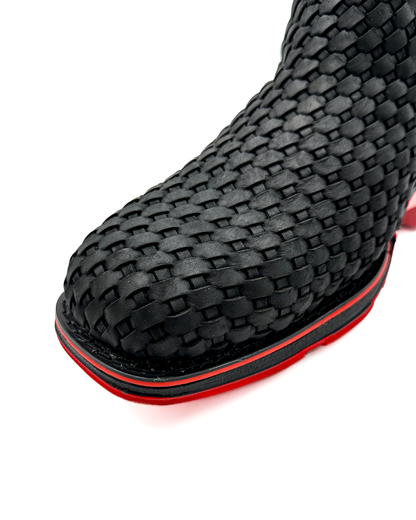 Ankle Boot Weave Woven Black Rubber Sole