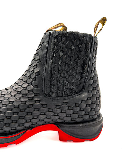 Ankle Boot Weave Woven Black Rubber Sole