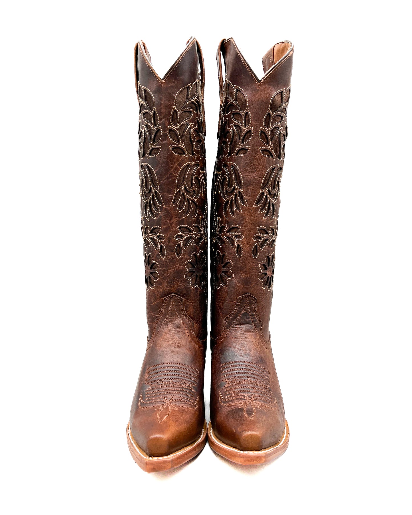 Cowboy Boot Tall Floral Brown