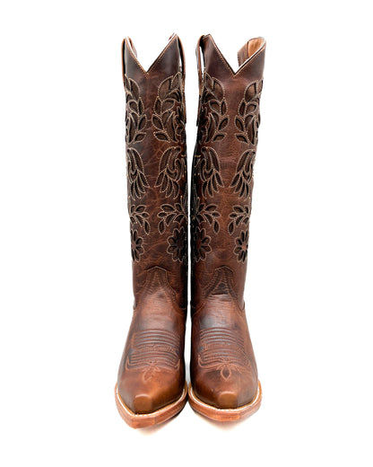 Cowboy Boot Tall Floral Brown