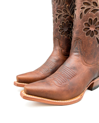 Cowboy Boot Tall Floral Brown