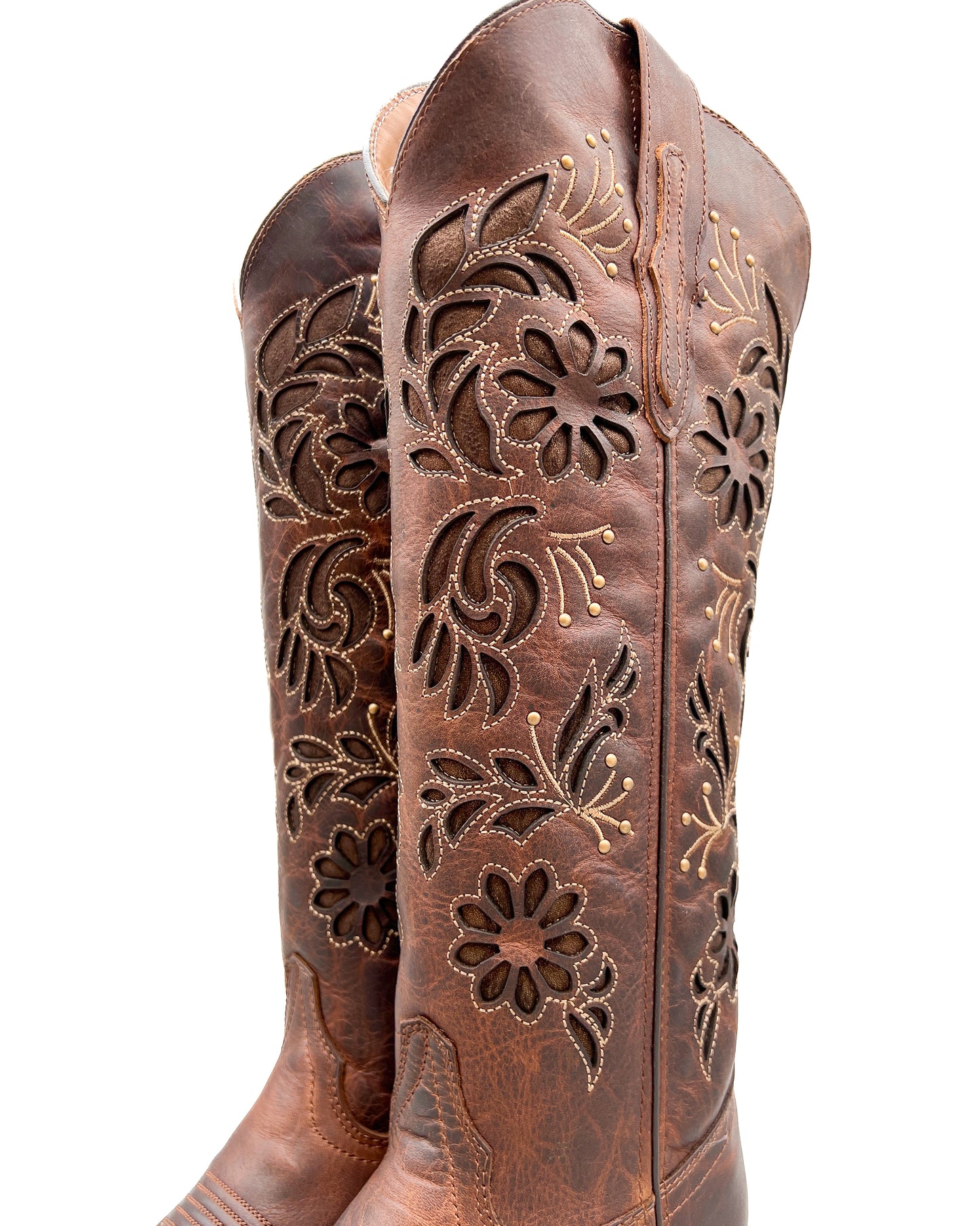 Cowboy Boot Tall Floral Brown