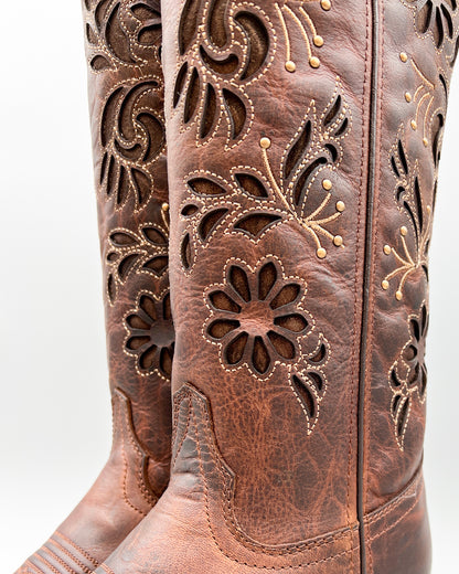 Cowboy Boot Tall Floral Brown