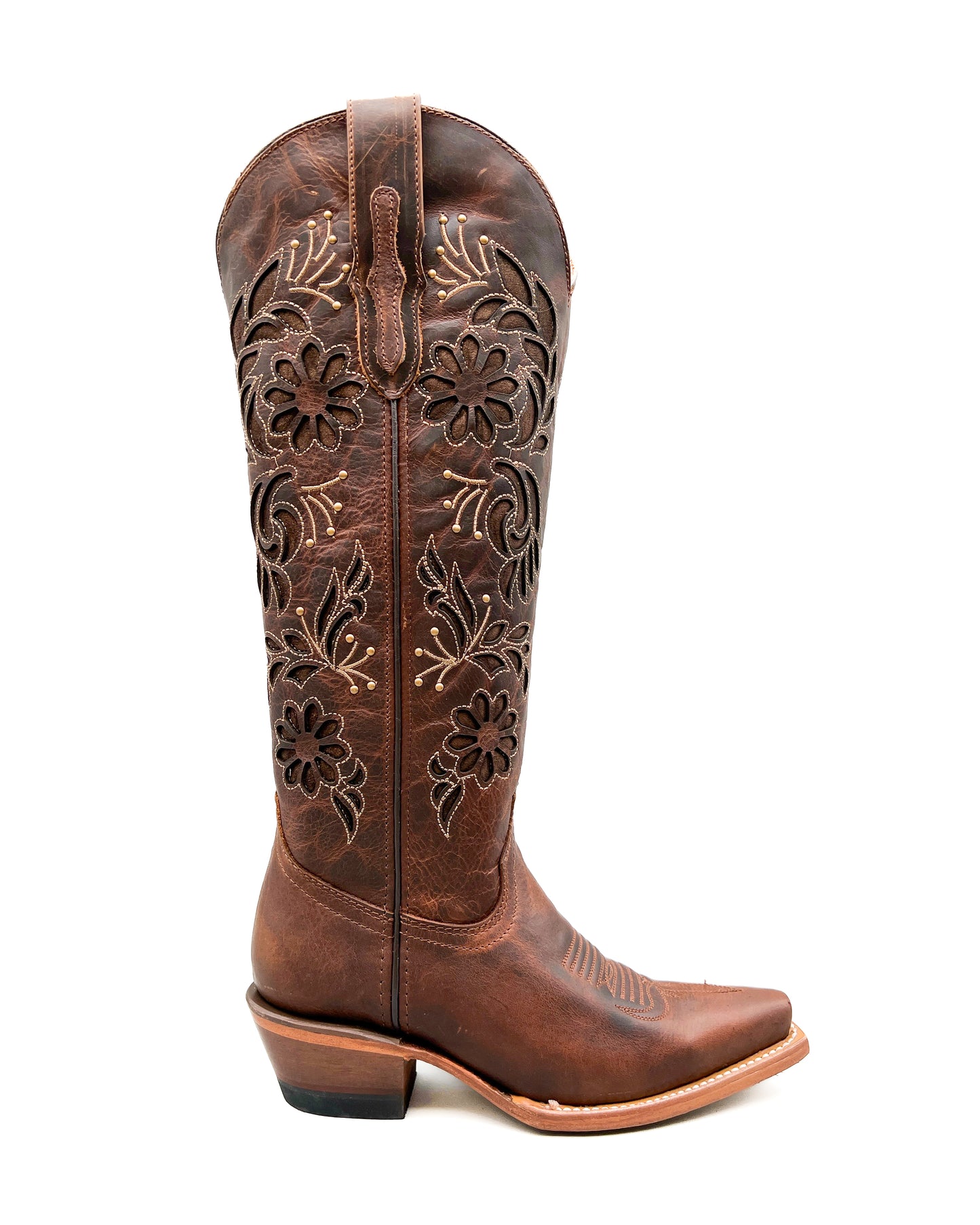 Cowboy Boot Tall Floral Brown