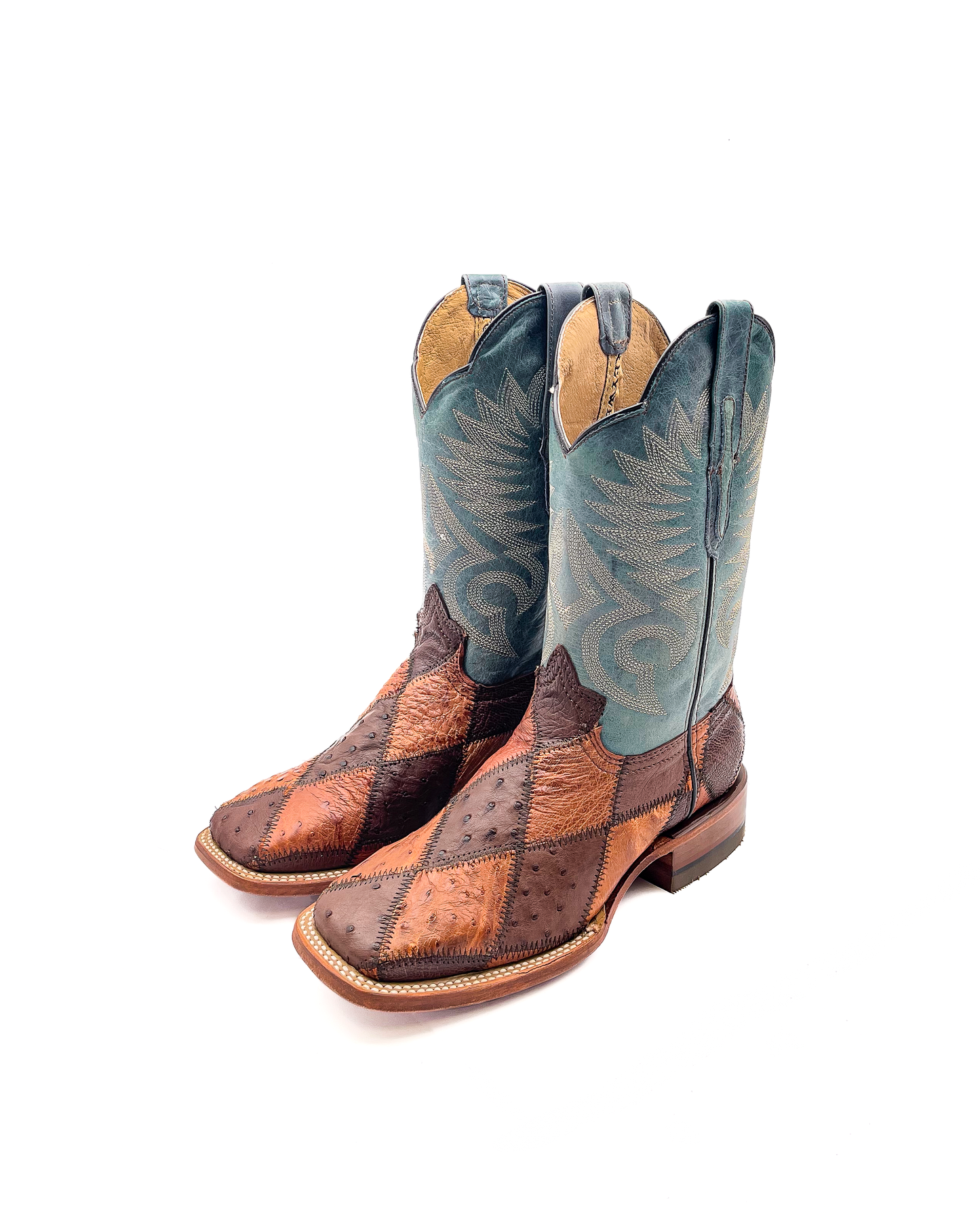 Cowboy Boot Ostrich Patchwork Blue