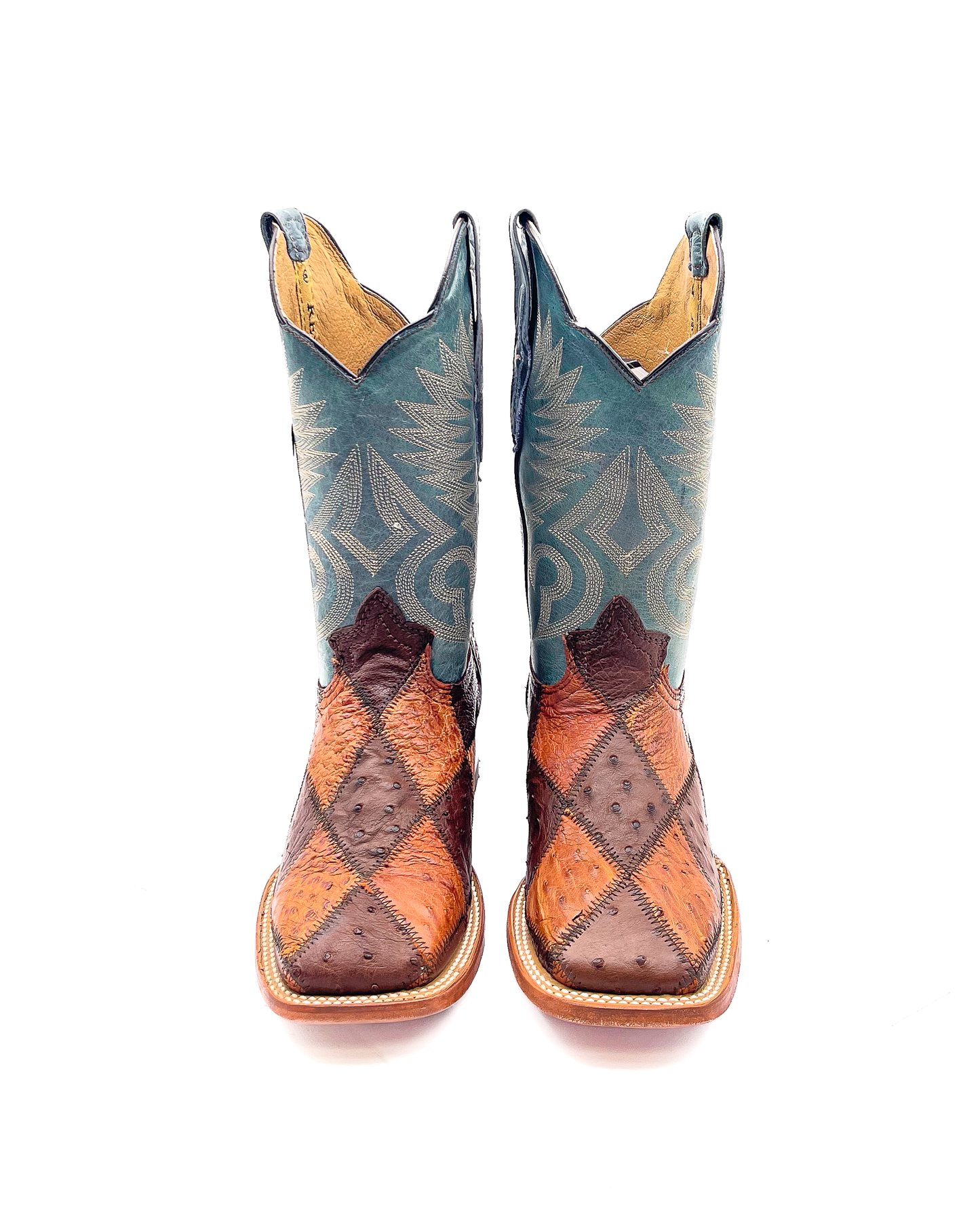 Cowboy Boot Ostrich Patchwork Blue