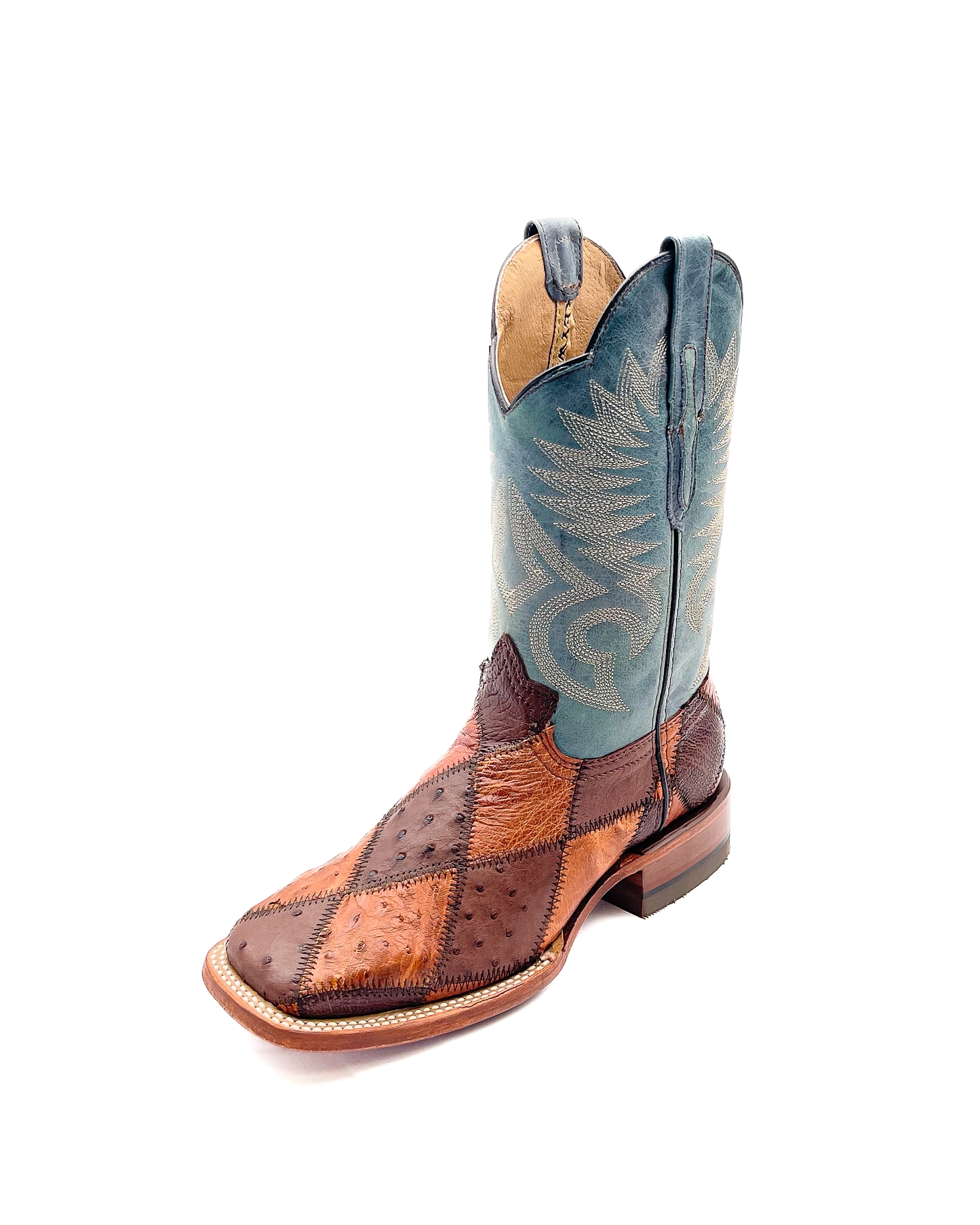 Cowboy Boot Ostrich Patchwork Blue