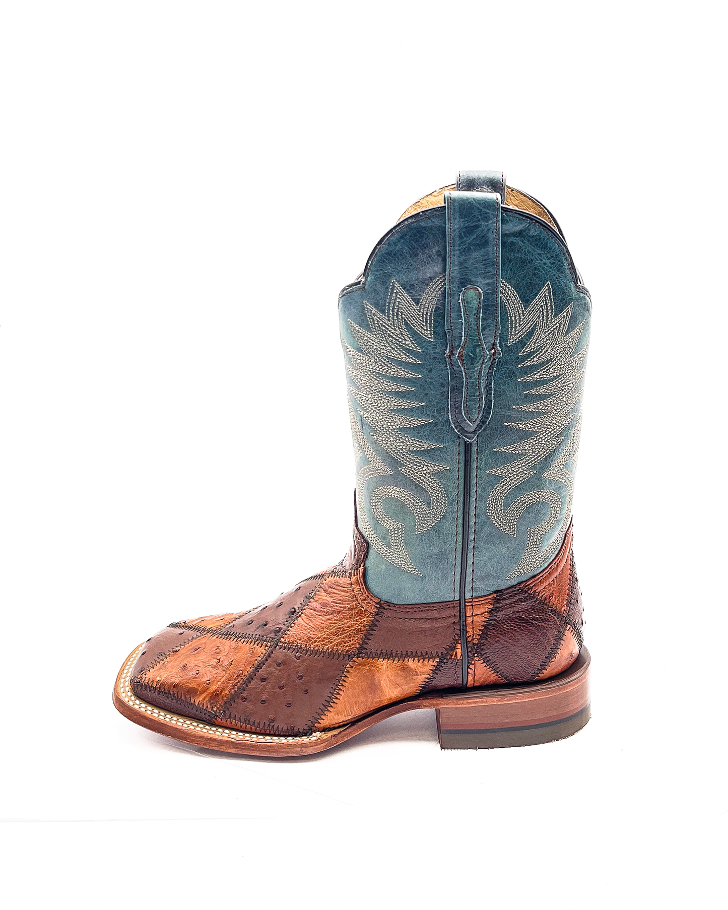 Cowboy Boot Ostrich Patchwork Blue