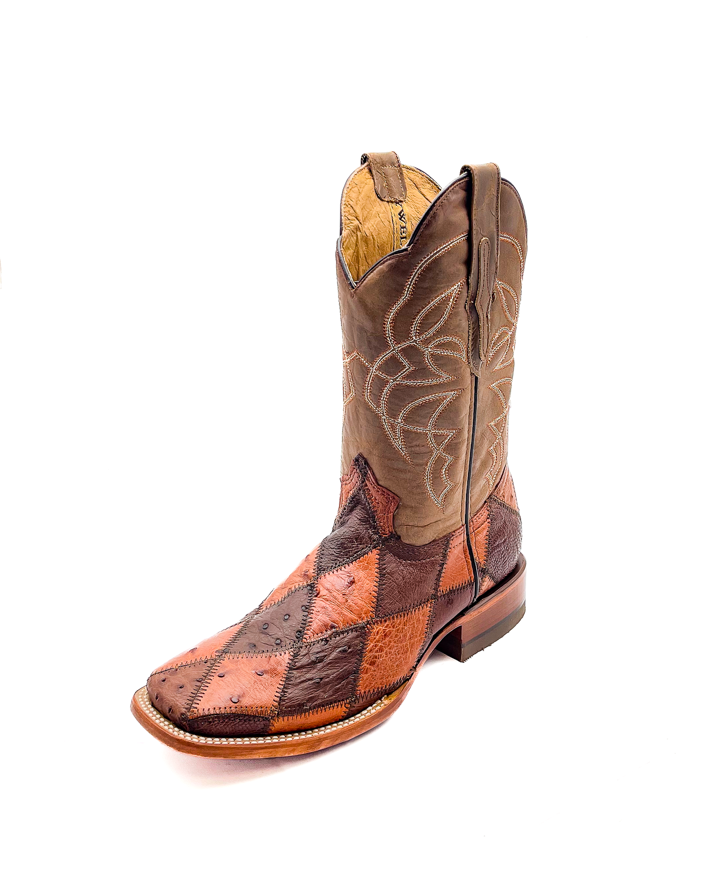 Cowboy Boot Ostrich Patchwork Brown