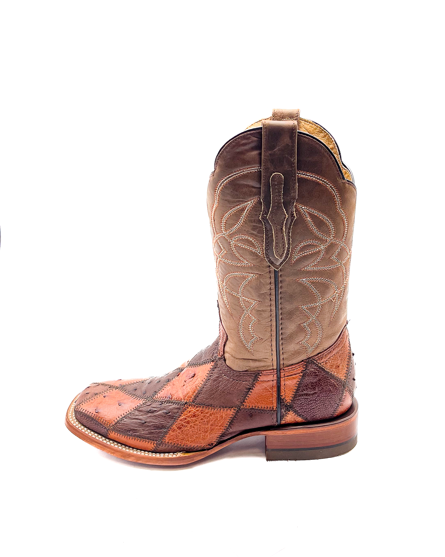 Cowboy Boot Ostrich Patchwork Brown