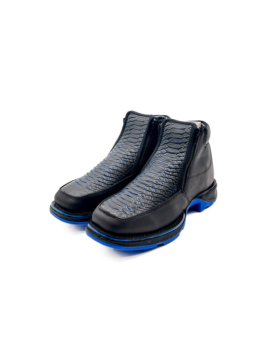 Zipper Shoe Blue Python Rubber Sole