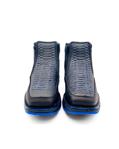 Zipper Shoe Blue Python Rubber Sole