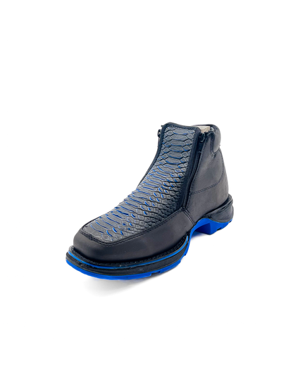 Zipper Shoe Blue Python Rubber Sole