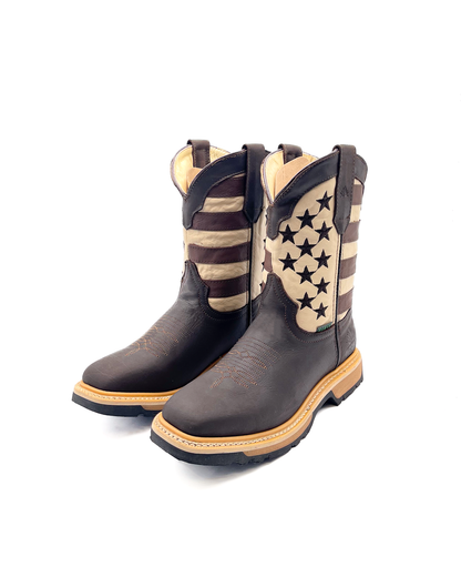 Cowboy Work Boot USA Brown Flag - Soft toe