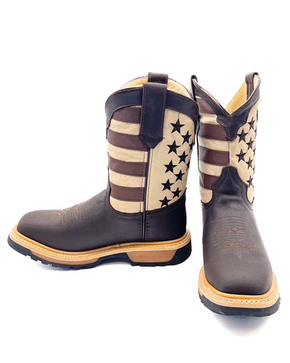Cowboy Work Boot USA Brown Flag - Soft toe