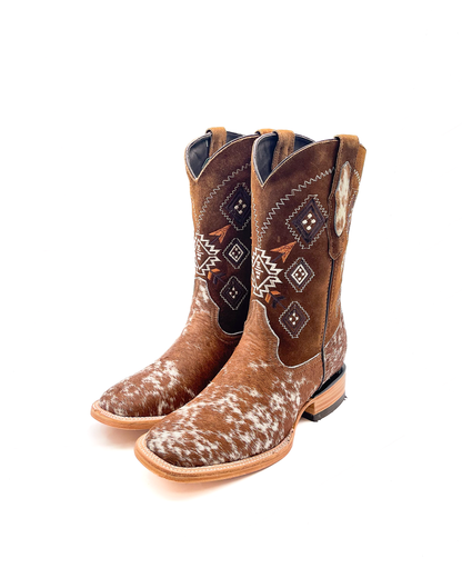 Cowboy Boot Brown Cowhide Aztec