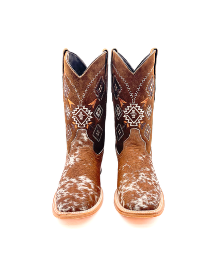 Cowboy Boot Brown Cowhide Aztec