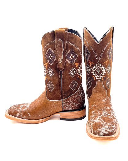 Cowboy Boot Brown Cowhide Aztec