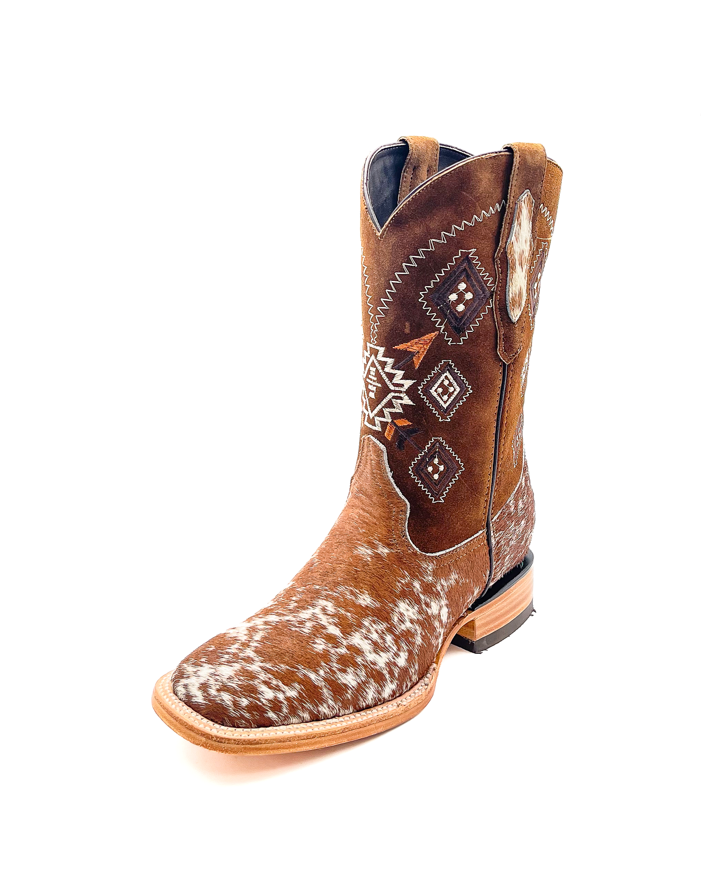 Cowboy Boot Brown Cowhide Aztec