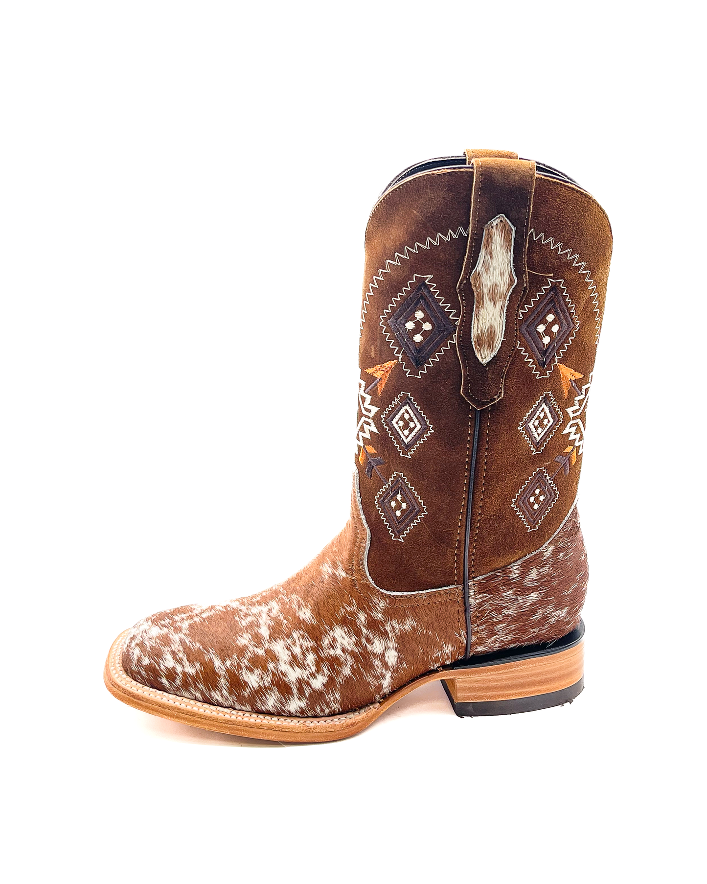 Cowboy Boot Brown Cowhide Aztec