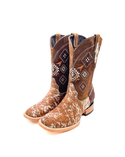 Cowboy Boot Brown Cowhide Aztec
