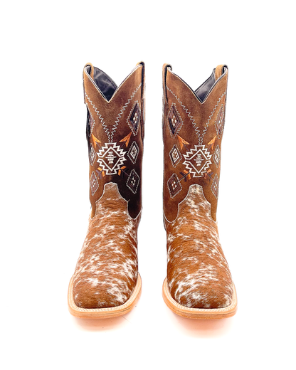 Cowboy Boot Brown Cowhide Aztec