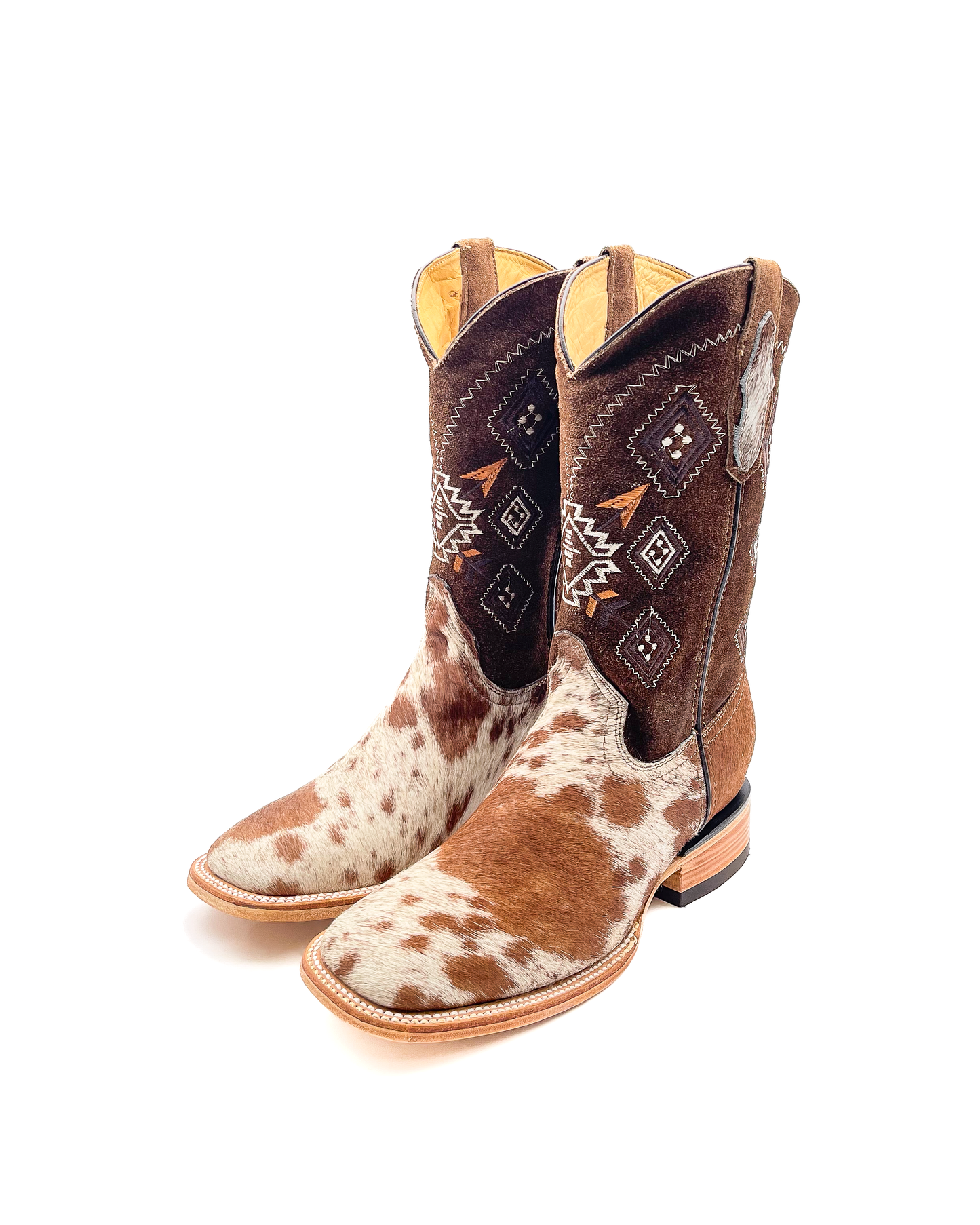Cowboy Boot Brown Cowhide Aztec