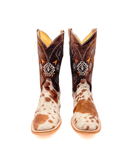 Cowboy Boot Brown Cowhide Aztec