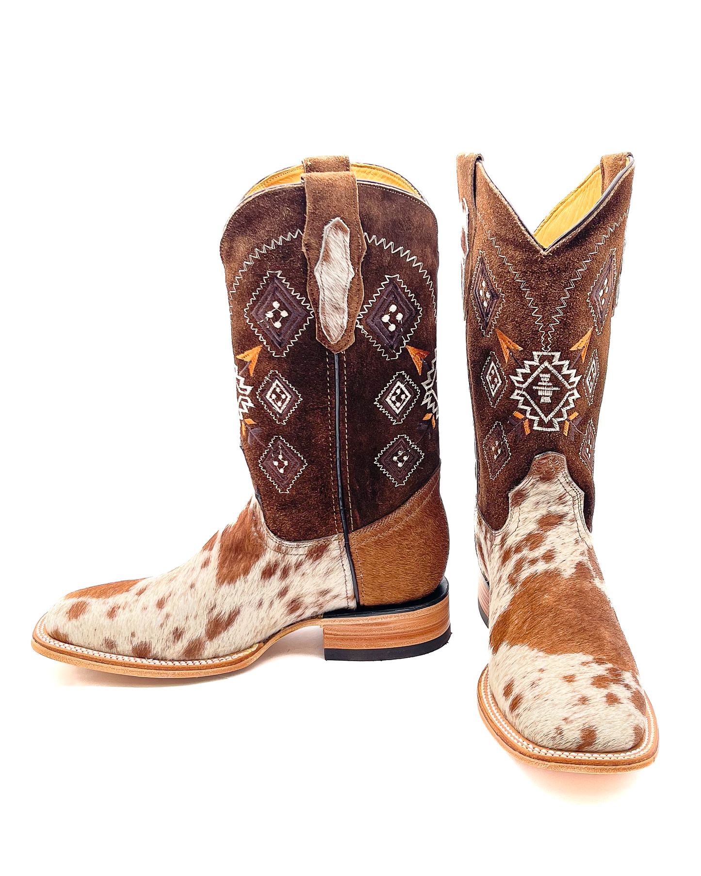 Cowboy Boot Brown Cowhide Aztec