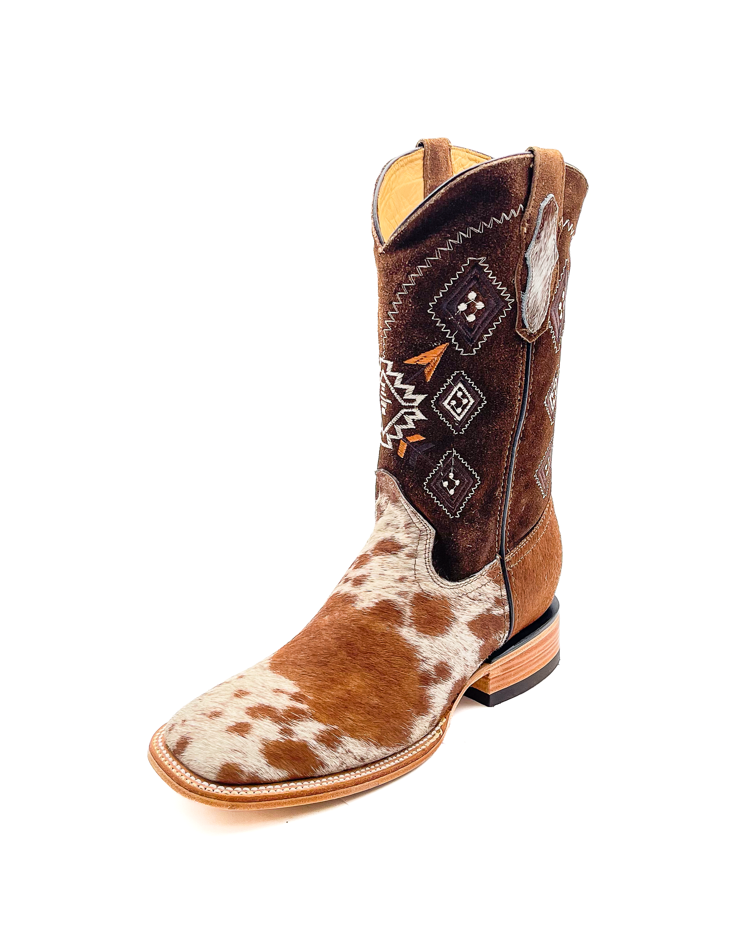 Cowboy Boot Brown Cowhide Aztec