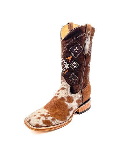 Cowboy Boot Brown Cowhide Aztec