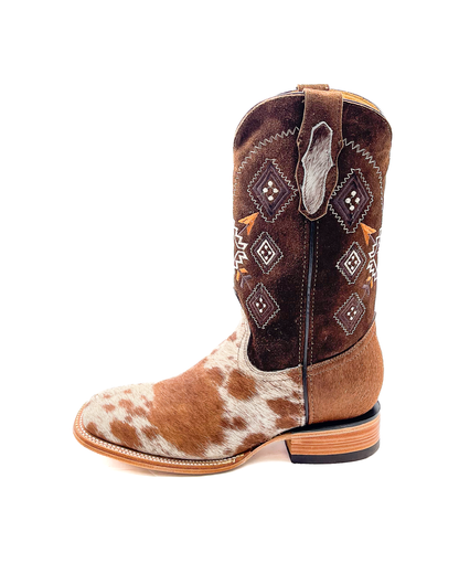 Cowboy Boot Brown Cowhide Aztec