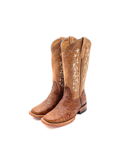 Cowboy Boot Tania Brown Tooled Leather