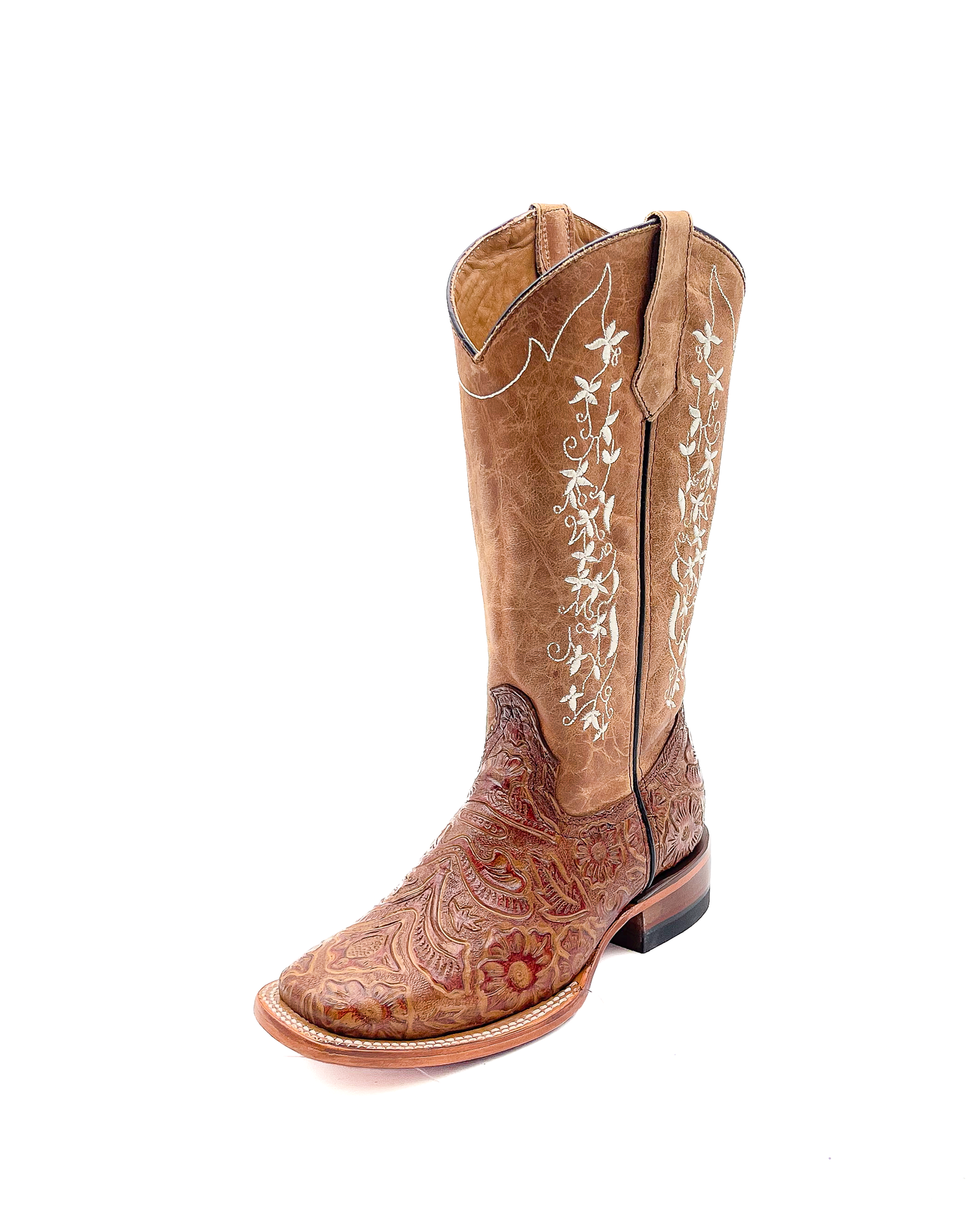 Cowboy Boot Tania Brown Tooled Leather