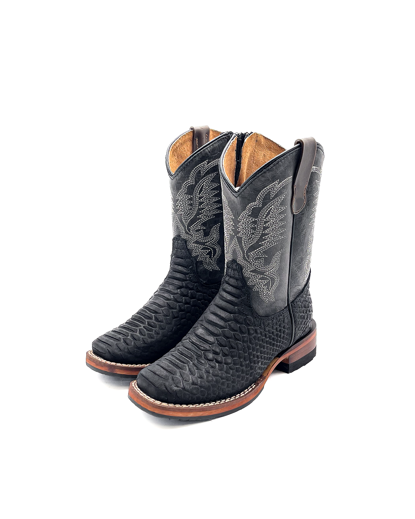 Little Kids Black Python Cowboy Boots