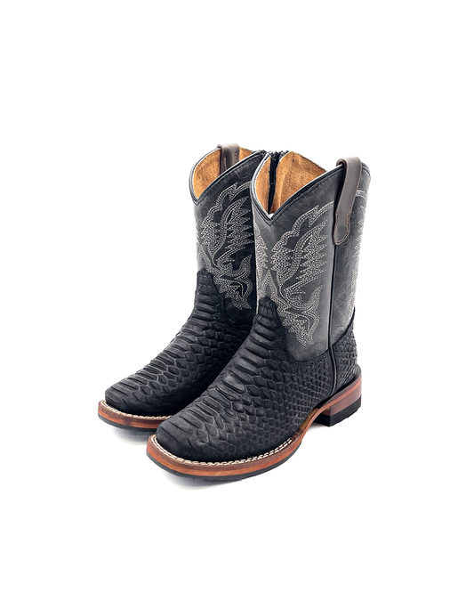 Little Kids Black Python Cowboy Boots