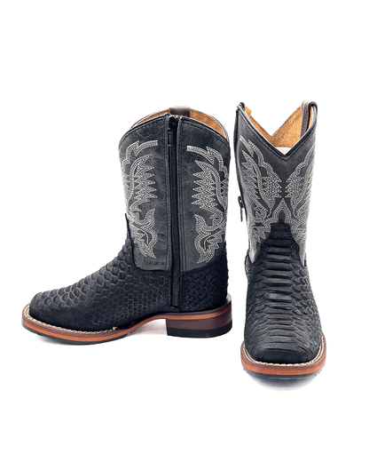 Little Kids Black Python Cowboy Boots