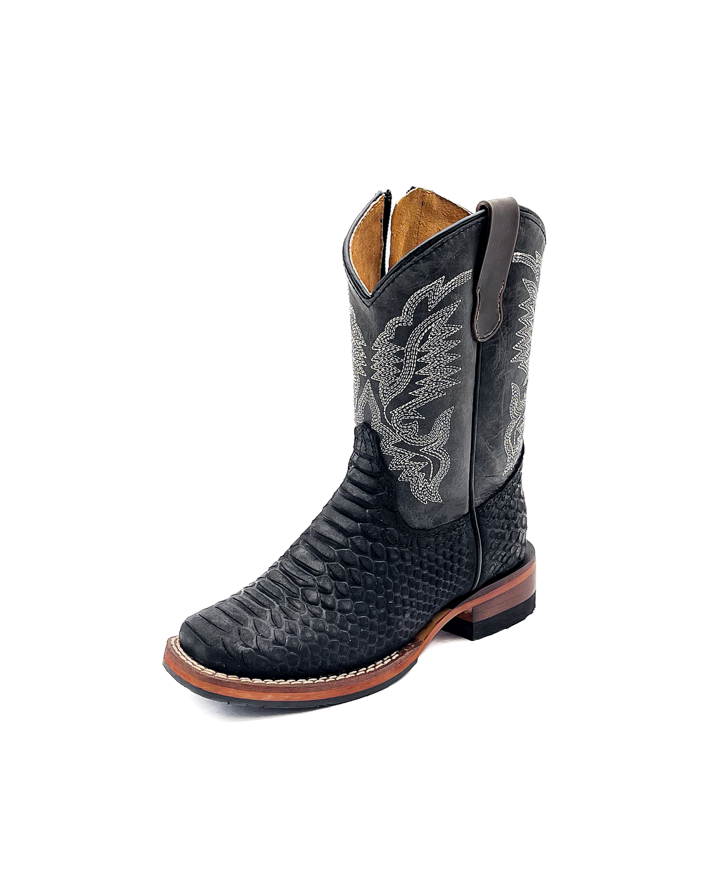 Little Kids Black Python Cowboy Boots