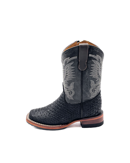 Little Kids Black Python Cowboy Boots