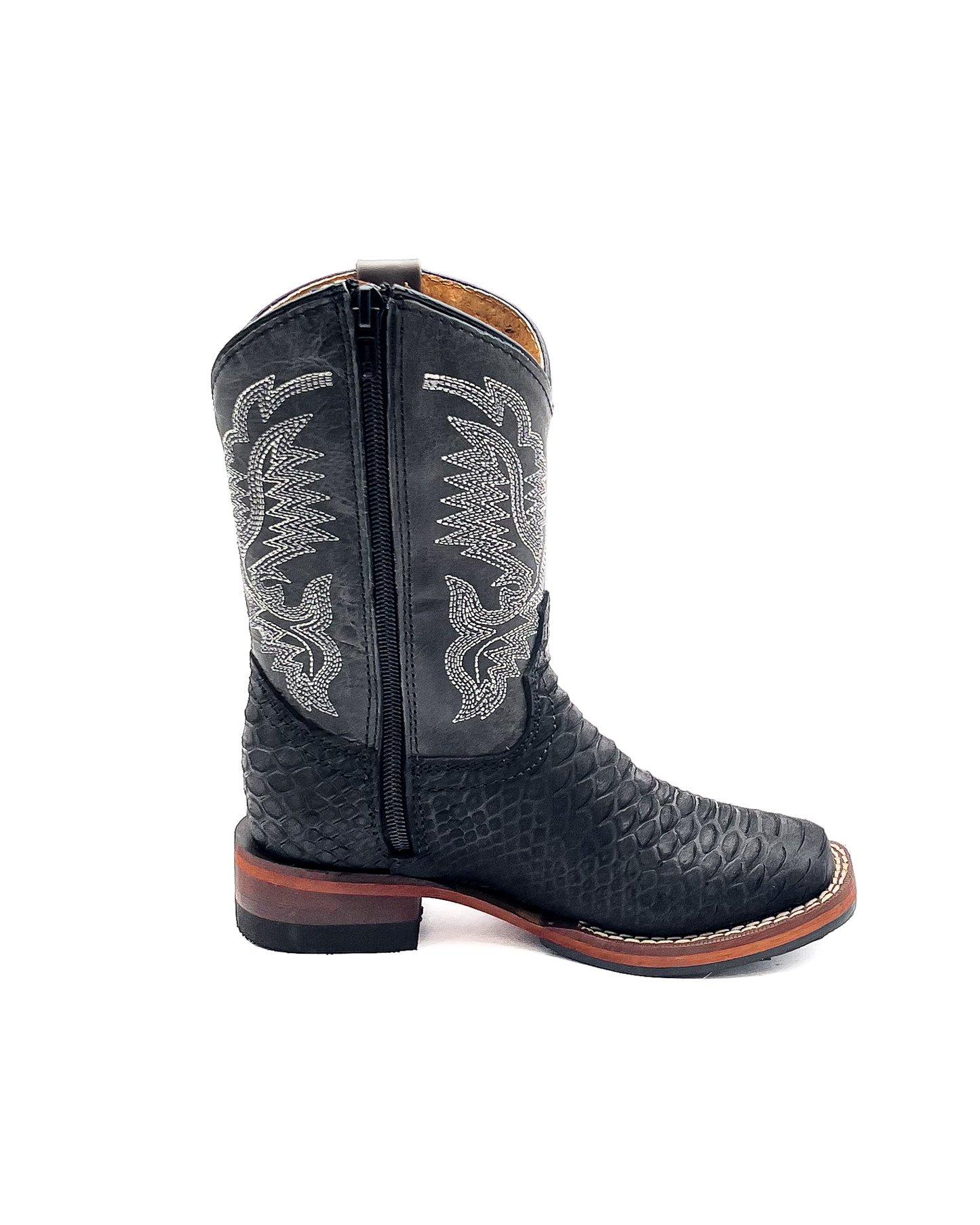 Little Kids Black Python Cowboy Boots