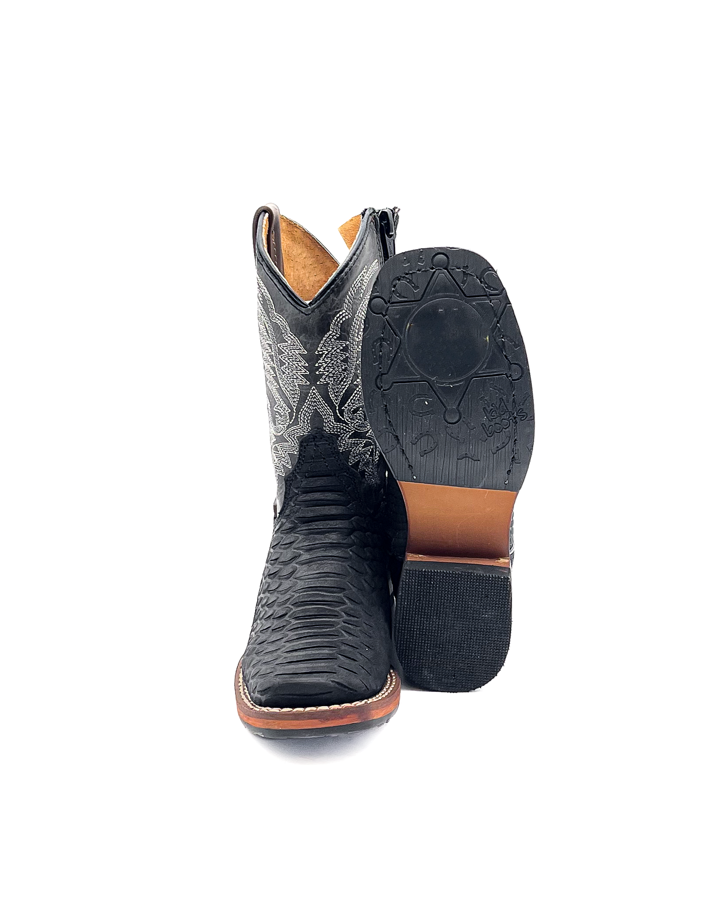 Little Kids Black Python Cowboy Boots