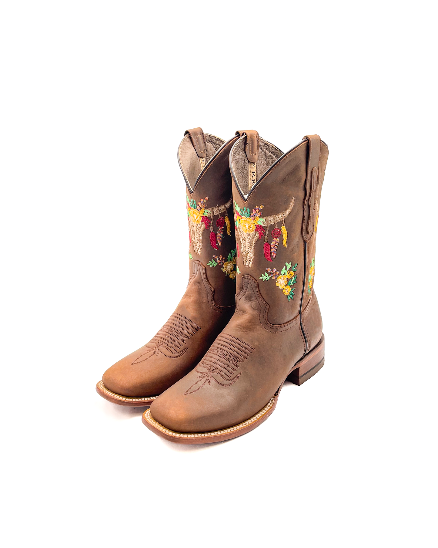 Cowboy Boot Skull Floral Embroidery