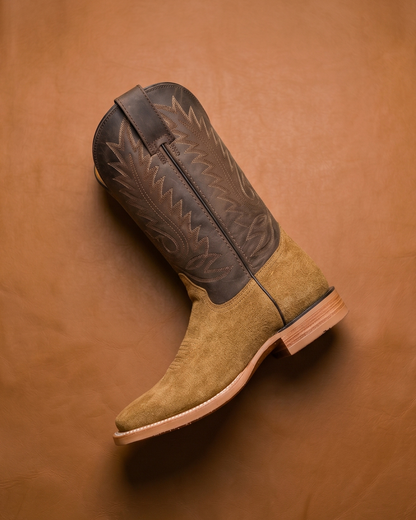 Cowboy Boot in Light Brown Rough Out Rubber Sole