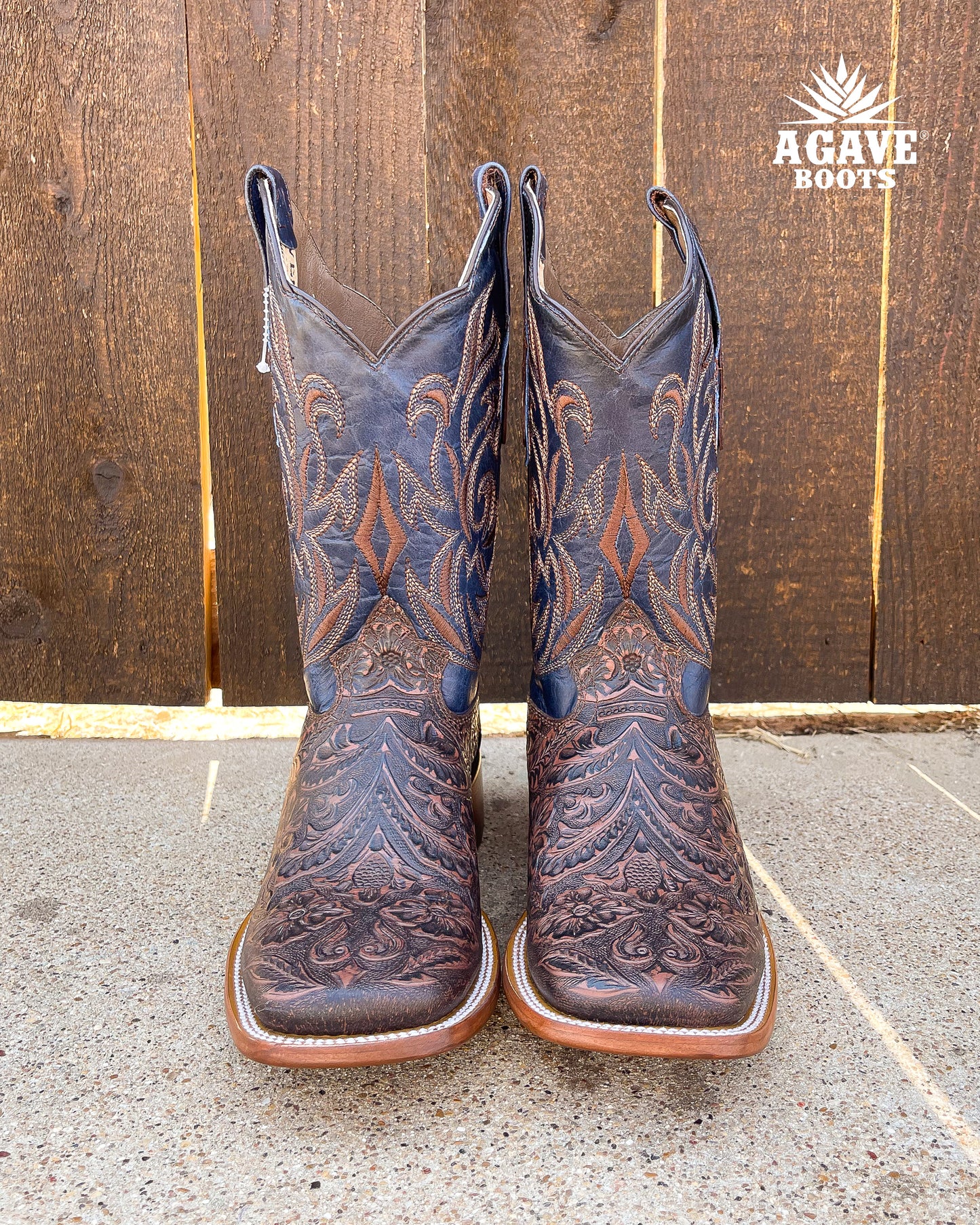 "BROWN" TOOLED LEATHER | MEN SQUARE TOE WESTERN COWBOY BOOTS