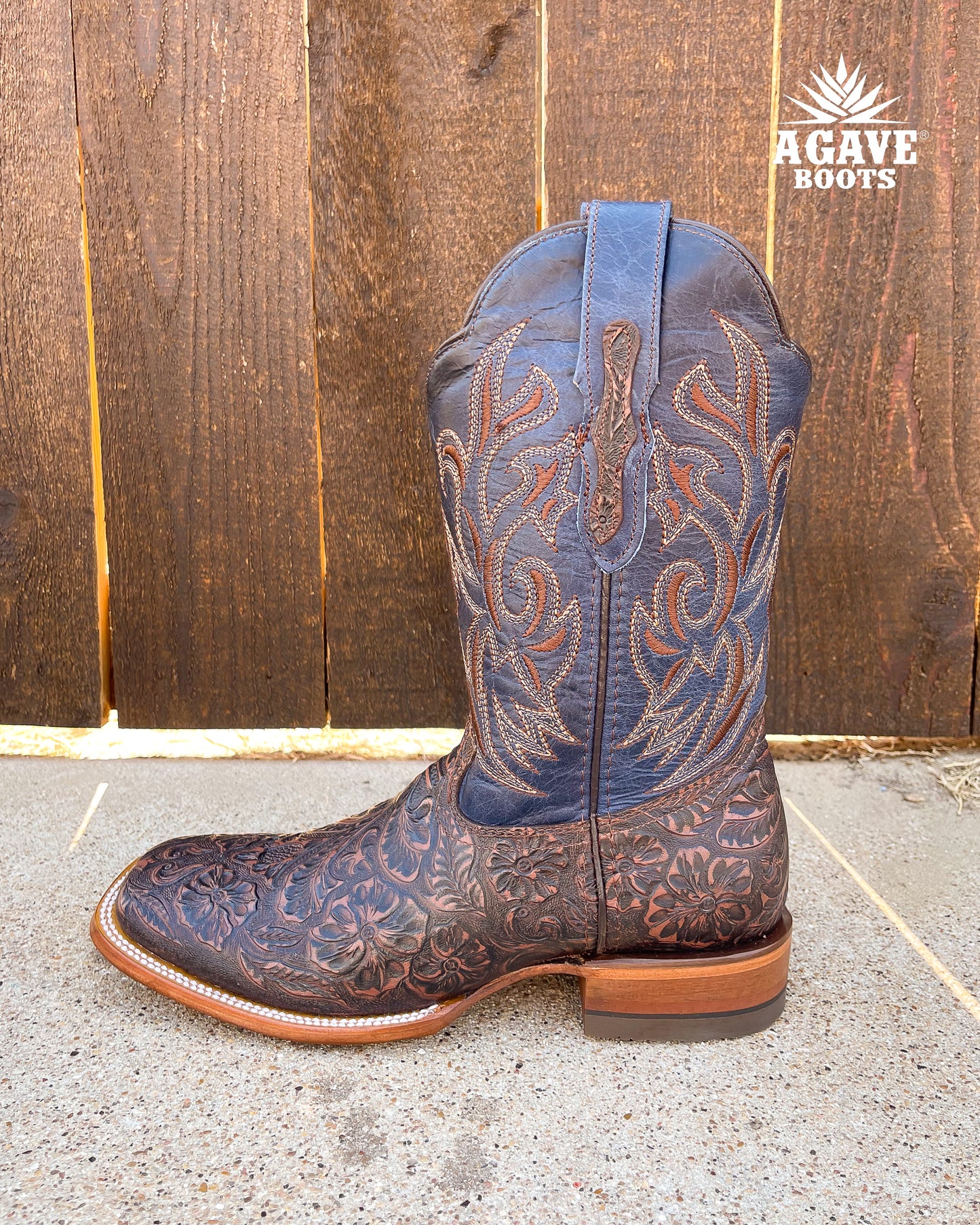 "BROWN" TOOLED LEATHER | MEN SQUARE TOE WESTERN COWBOY BOOTS