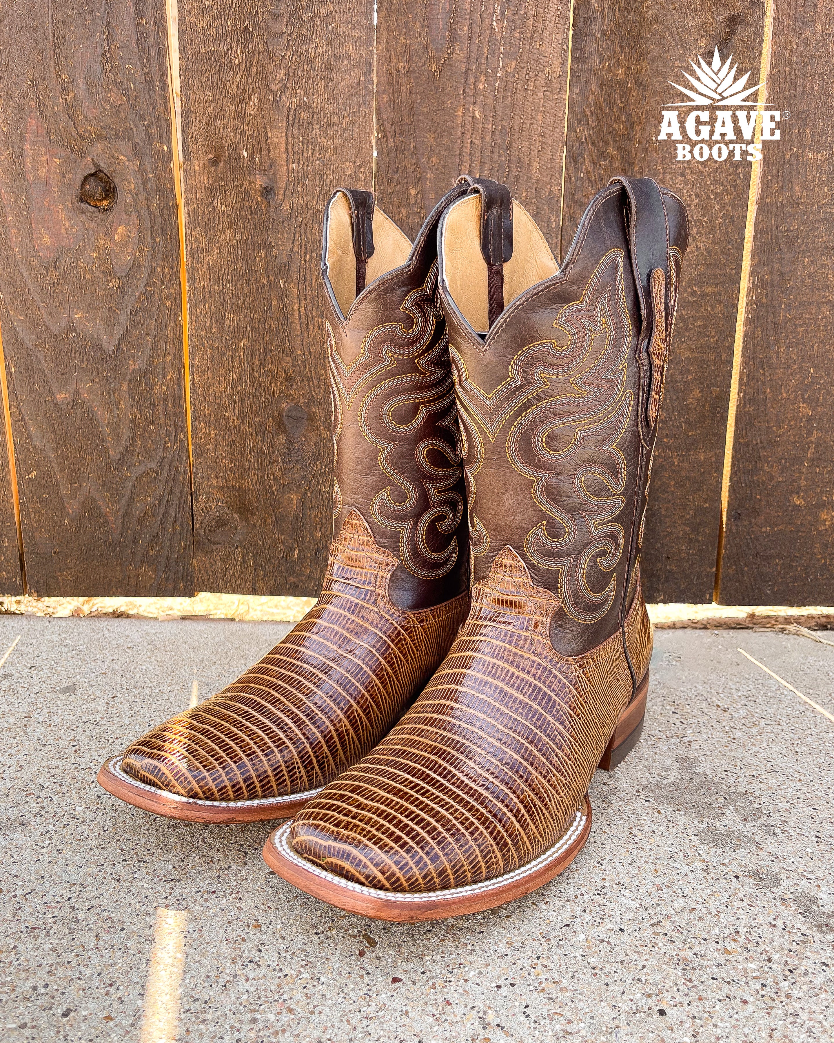 LIZARD HONEY MEN SQUARE TOE WESTERN COWBOY BOOTS