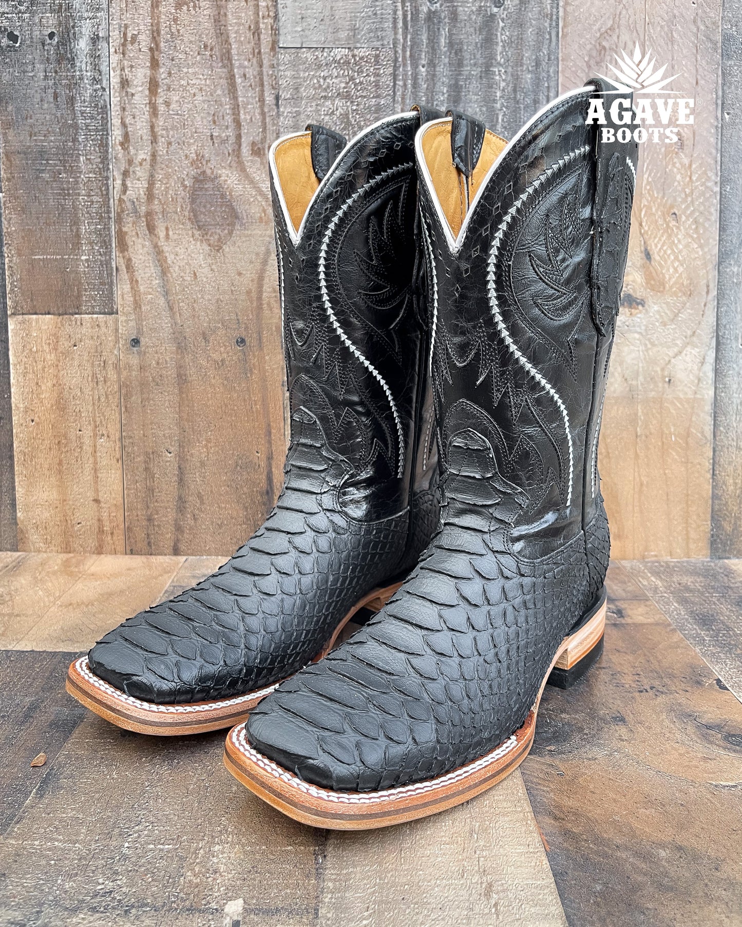 JUMBO PYTHON MATTE BLACK  | MEN SQUARE TOE WESTERN COWBOY BOOTS