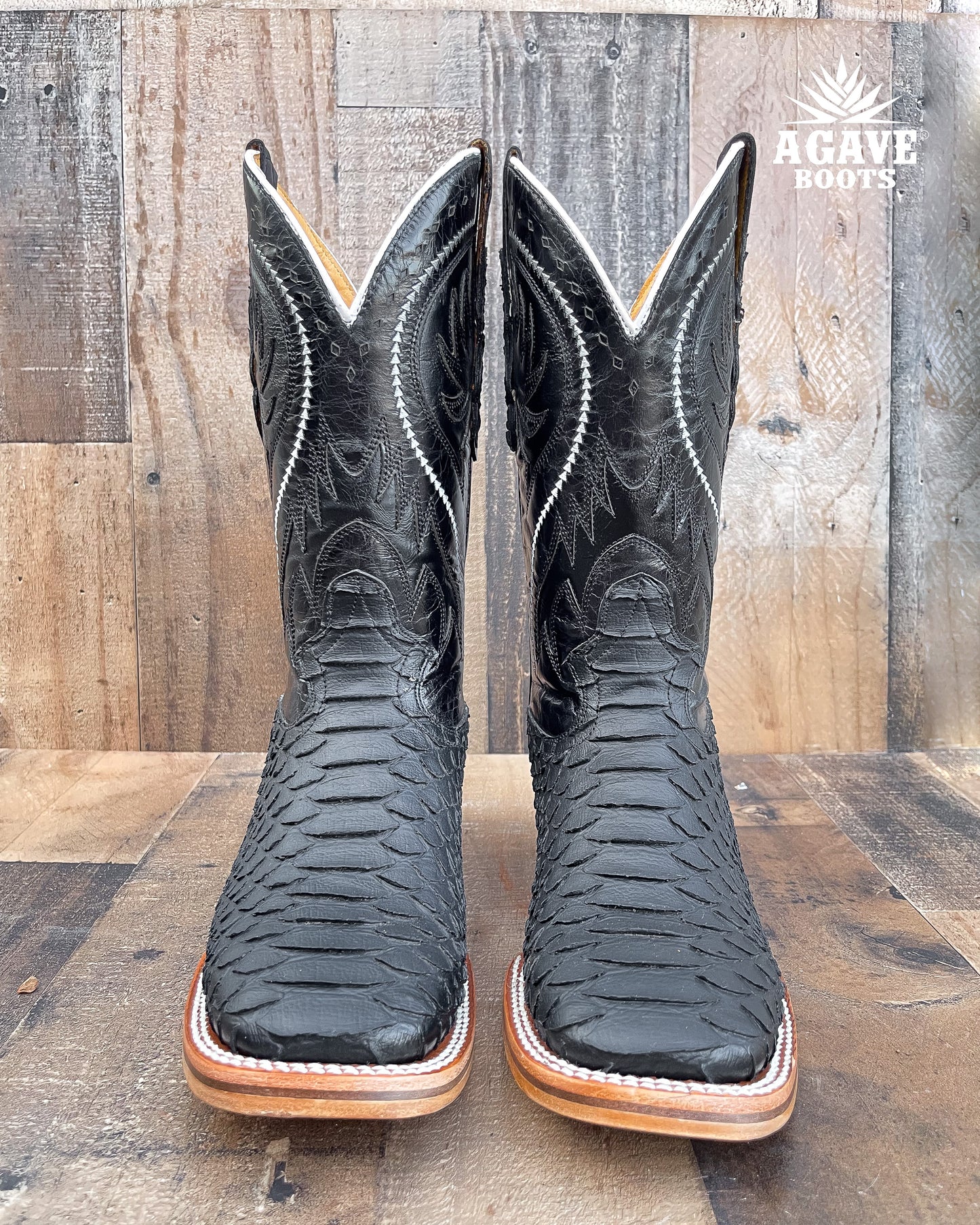 JUMBO PYTHON MATTE BLACK  | MEN SQUARE TOE WESTERN COWBOY BOOTS