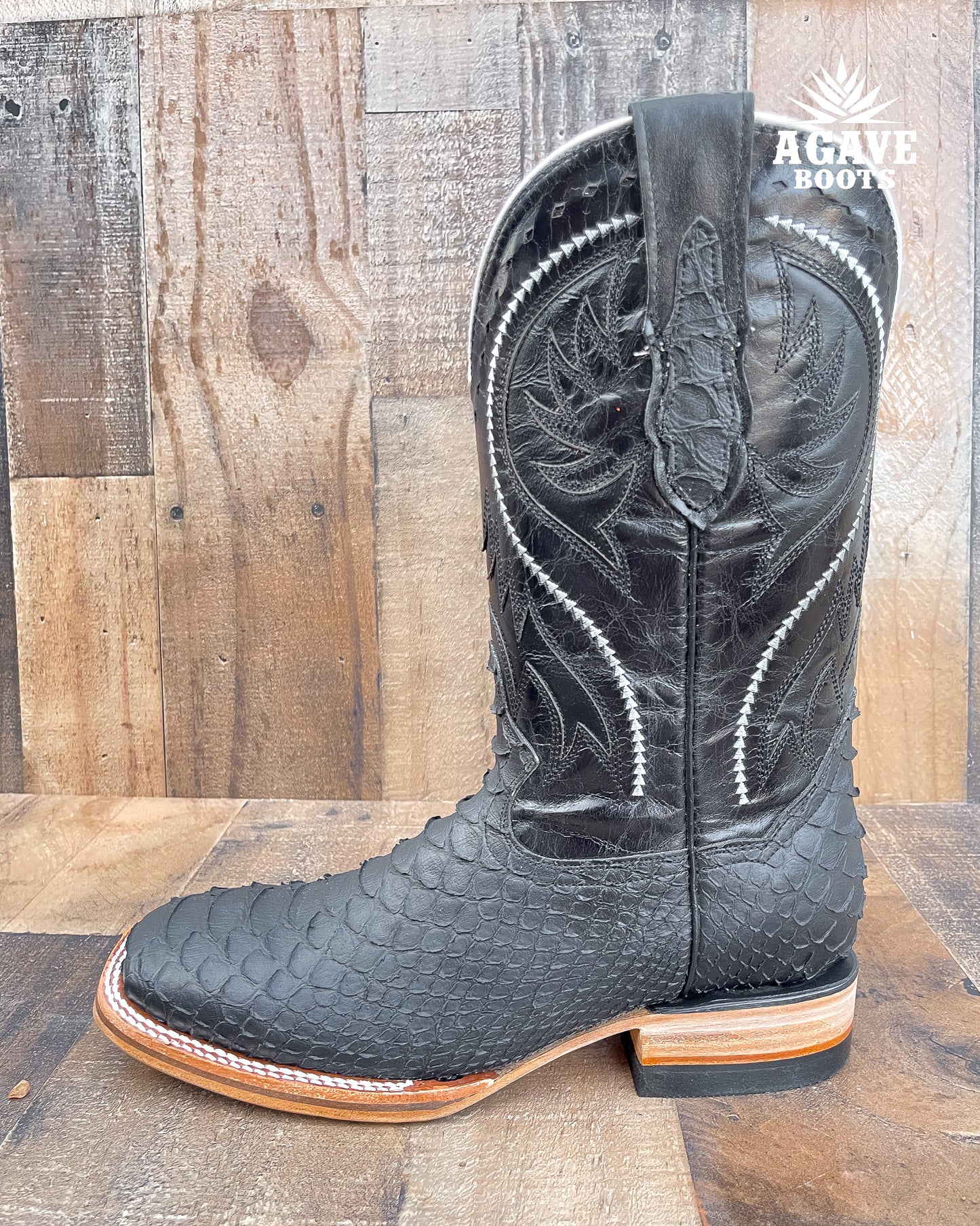 JUMBO PYTHON MATTE BLACK  | MEN SQUARE TOE WESTERN COWBOY BOOTS